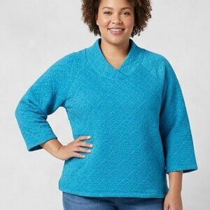 Blue Plus Sweatshirt Women's 2X Metallic Snowflake Design T by Talbots Cozy